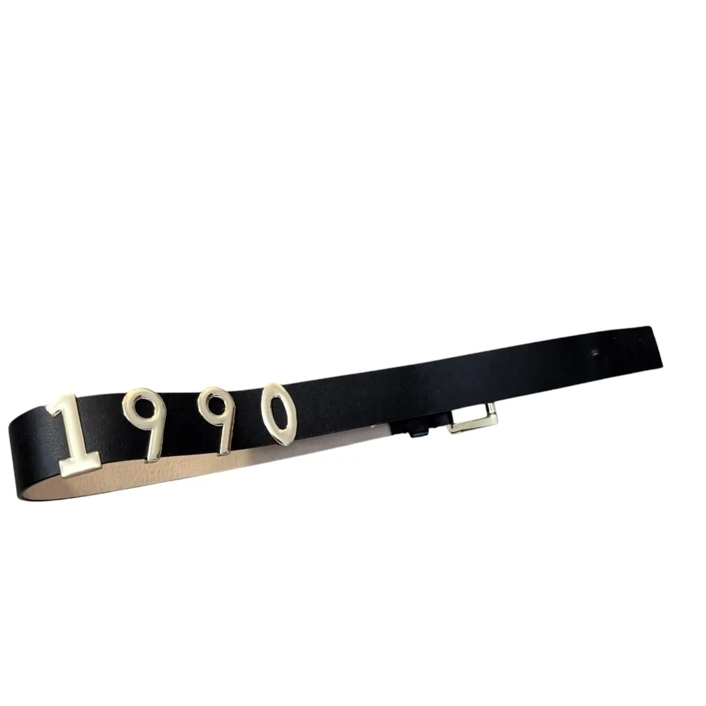 Steve Madden,Black Leather Belt with Gold Accents 1990 Logo, Has Been Altered S
